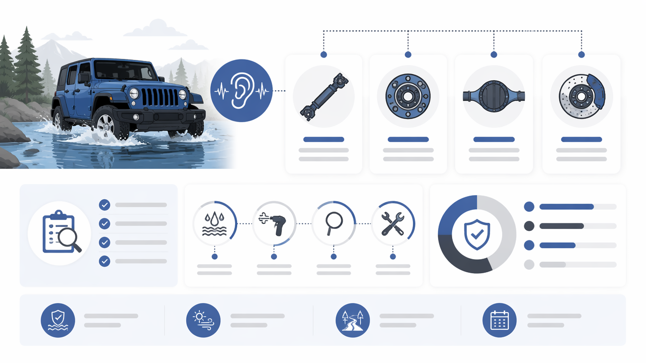 Infographic summarizing key insights about Jeep Makes Grinding Noise After Water Crossing: What to Check First