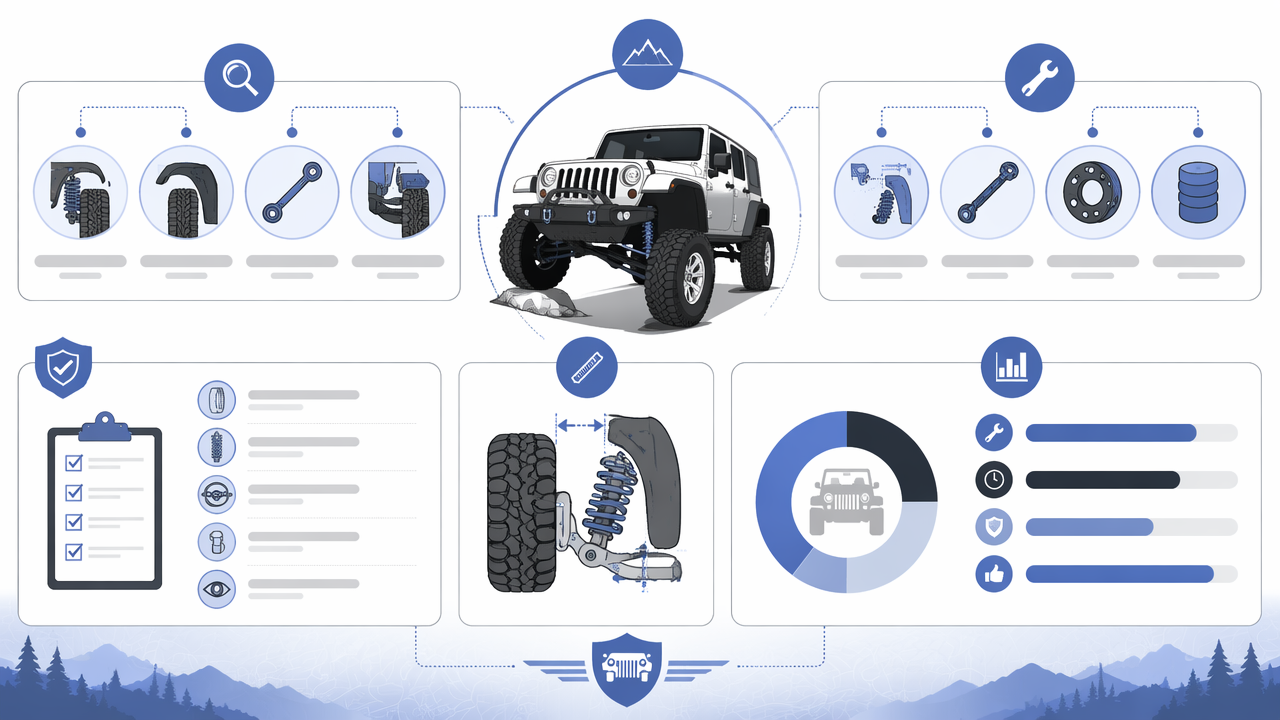 Infographic summarizing key insights about Jeep Rubs After Lift Kit on Bumps: Causes, Fixes, and Safe Checks