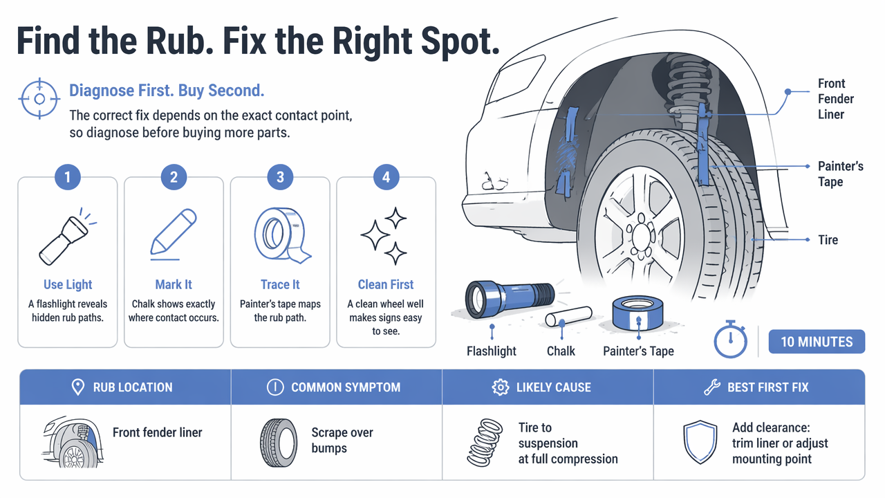 Illustration for Where is the tire actually rubbing?