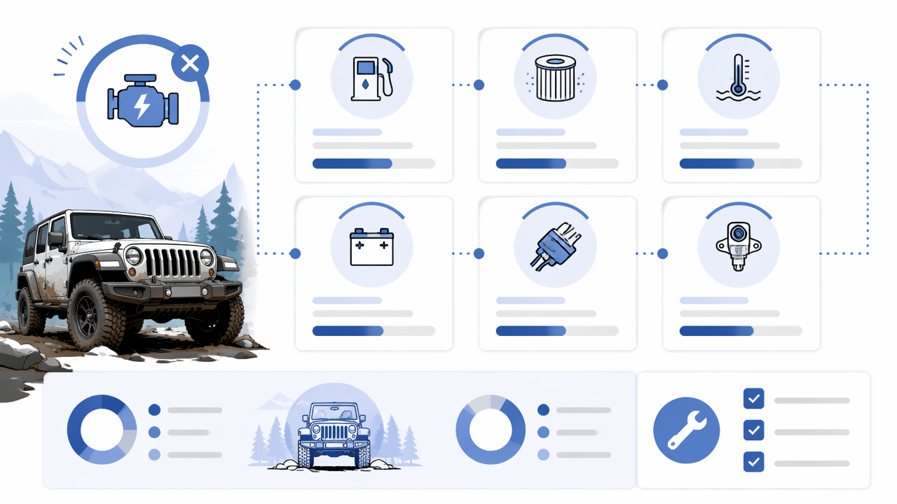 Infographic summarizing key insights about Jeep Starts Then Dies After Trail Ride? What to Check First