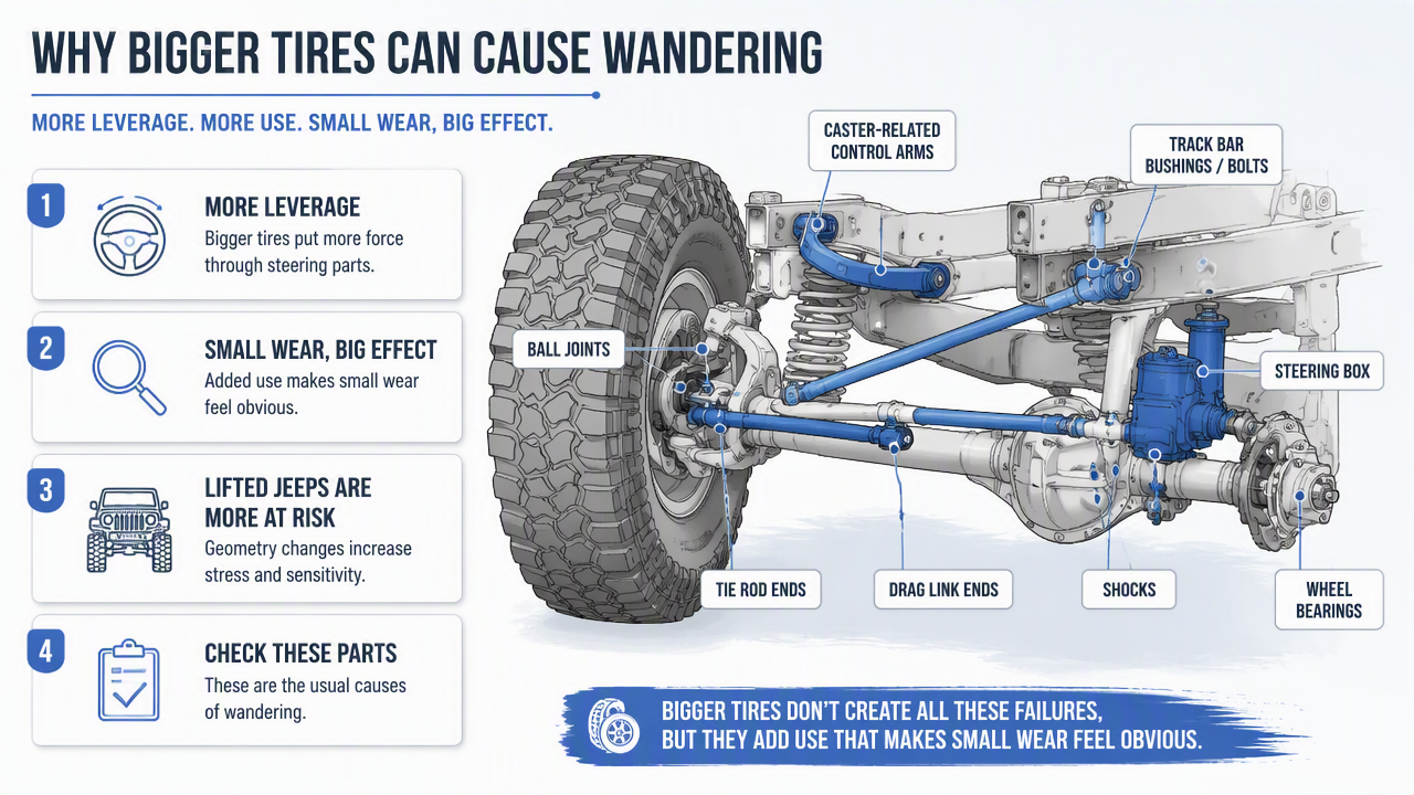 Illustration for Which parts commonly cause wandering after 33s, 35s, or 37s?