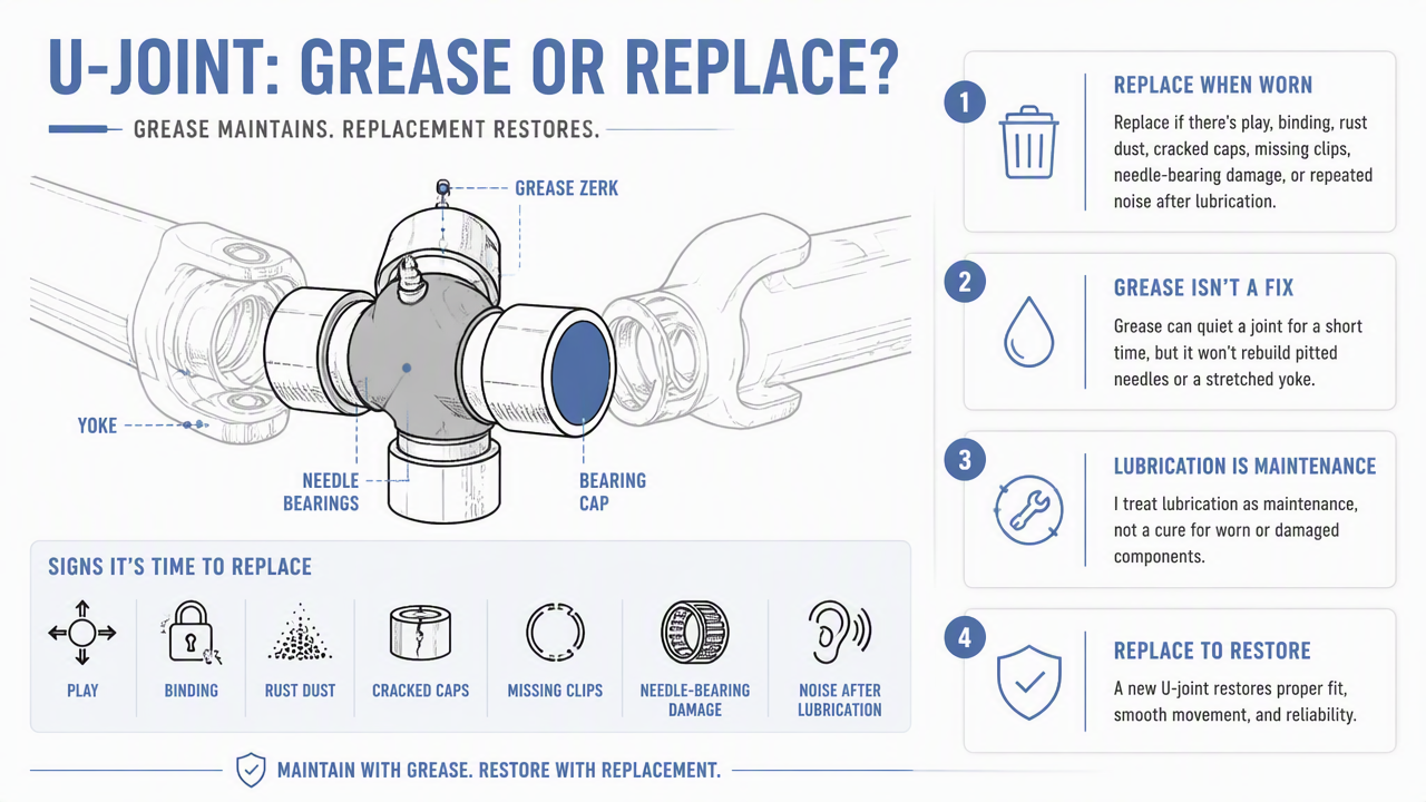 Illustration for When should you replace the U-joint instead of greasing it?