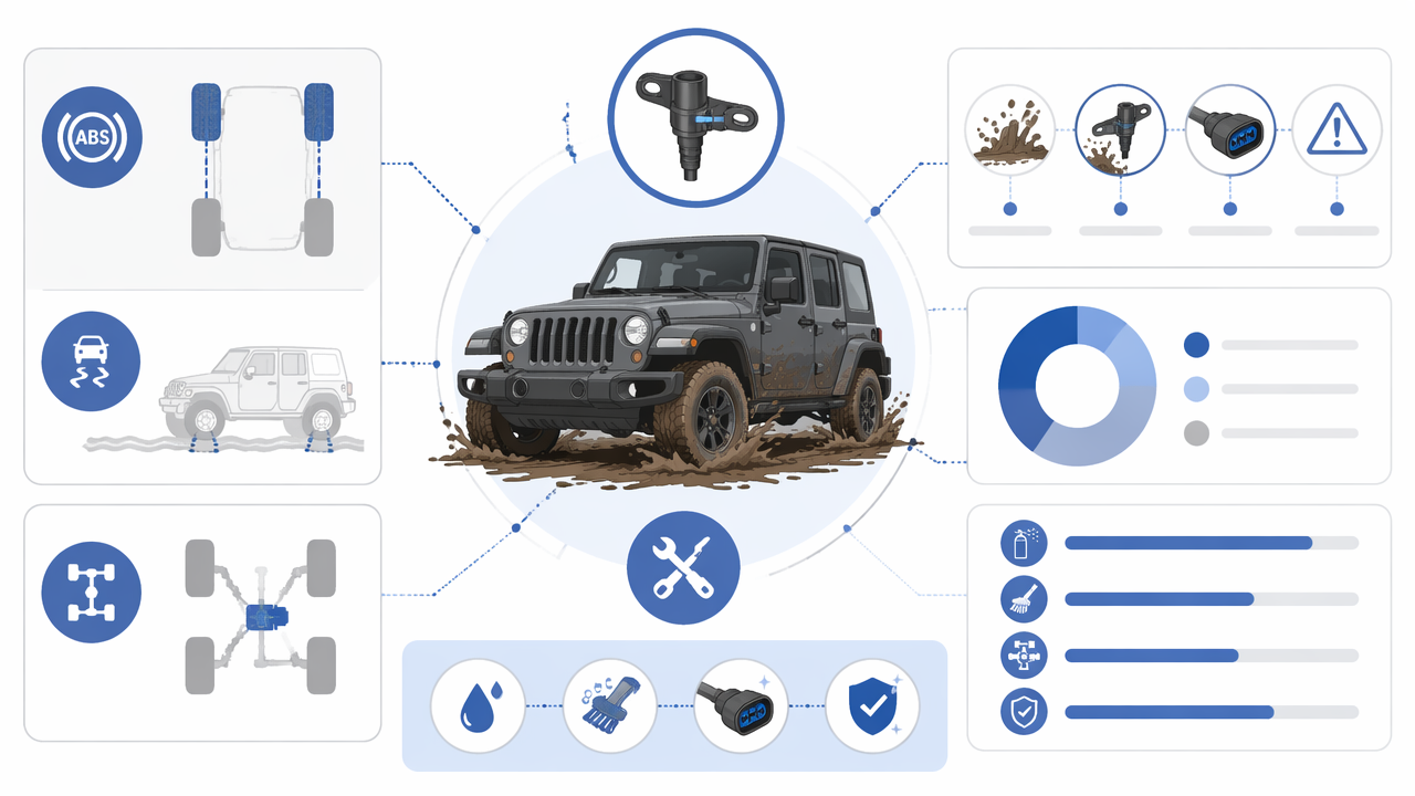Infographic summarizing key insights about Jeep Wheel Speed Sensor After Mud: ABS, Traction Control, and 4WD Fixes