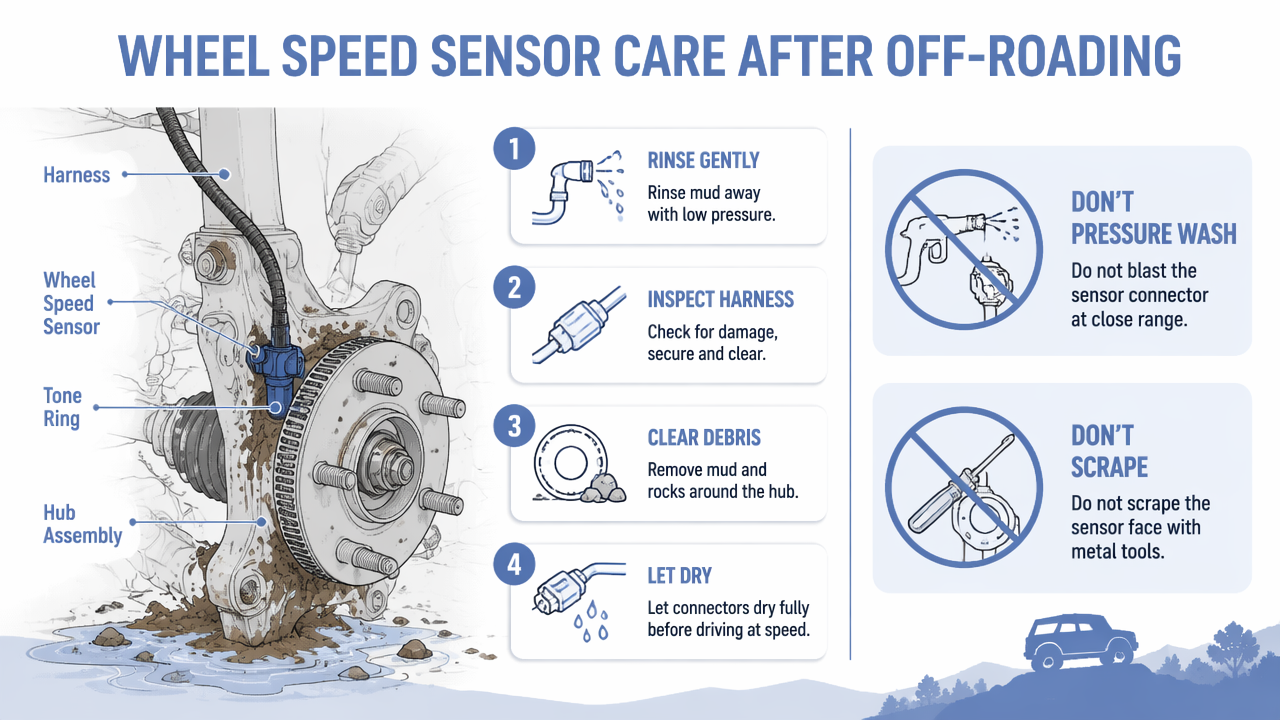 Illustration for How should you clean a Jeep wheel speed sensor after mud?