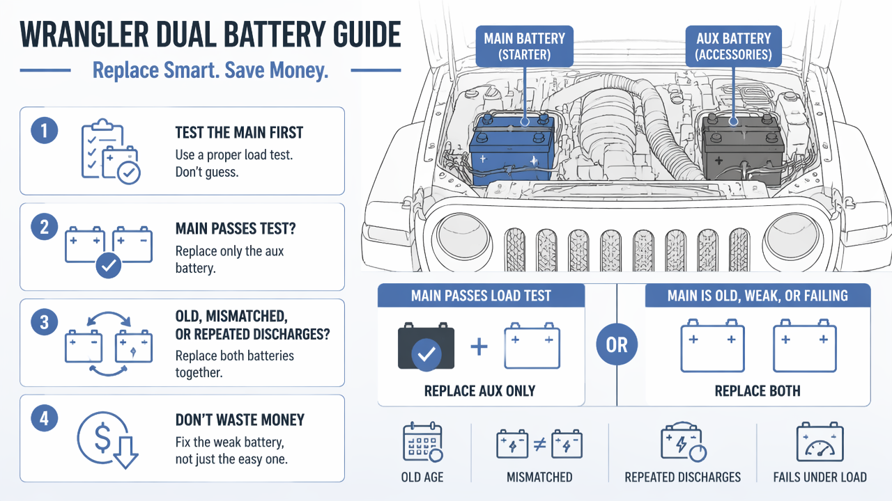 Illustration for Should you replace the aux battery only or both batteries?