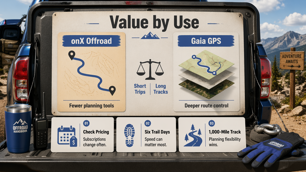 Trail trip pricing comparison showing use-case value, pricing checks, and app tradeoffs.