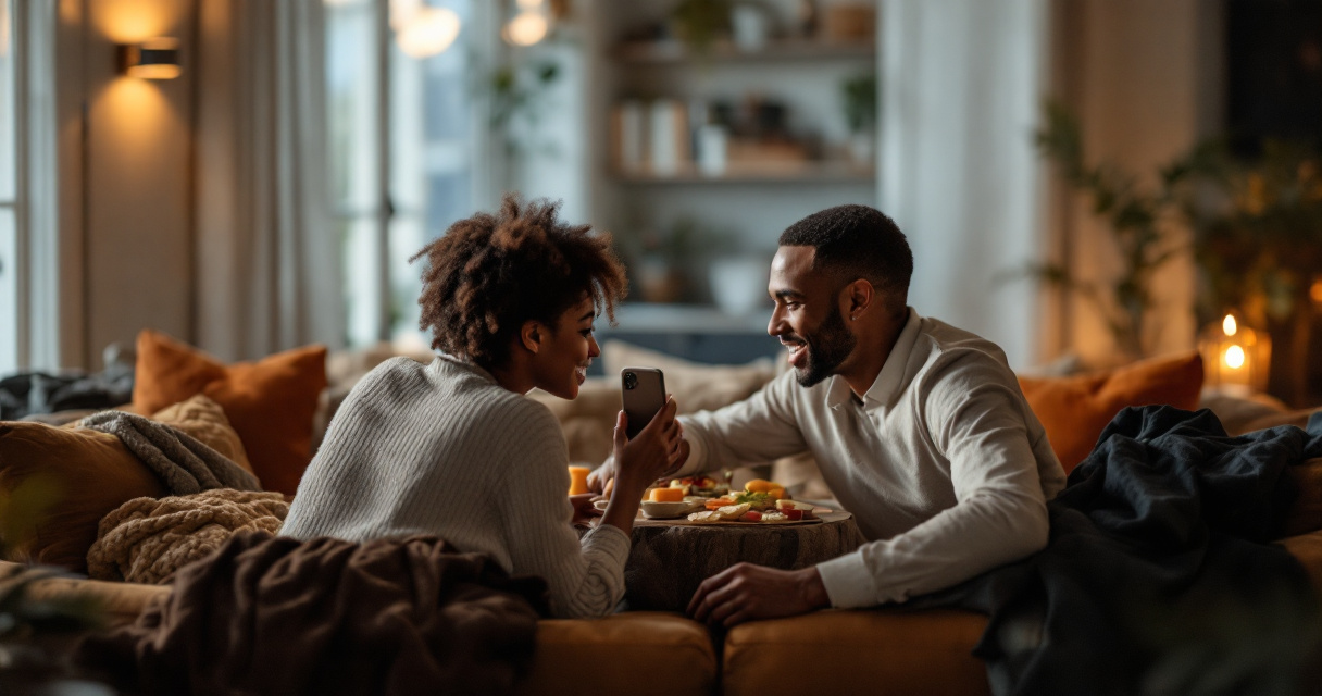 Friends informally vouching for someone together in a cozy living room