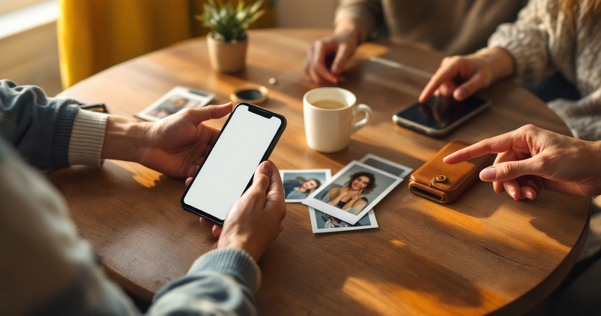 Friend-backed dating profile compared with a standard app on a café table