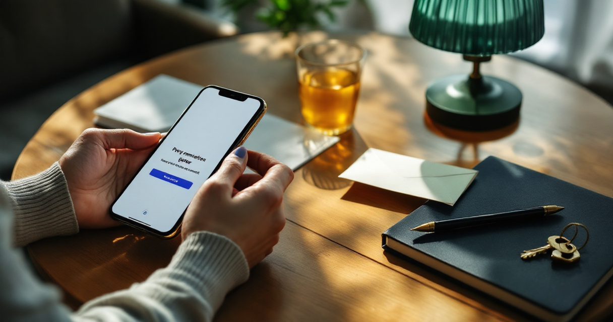 Hands reviewing privacy and consent settings for a friend-backed dating profile