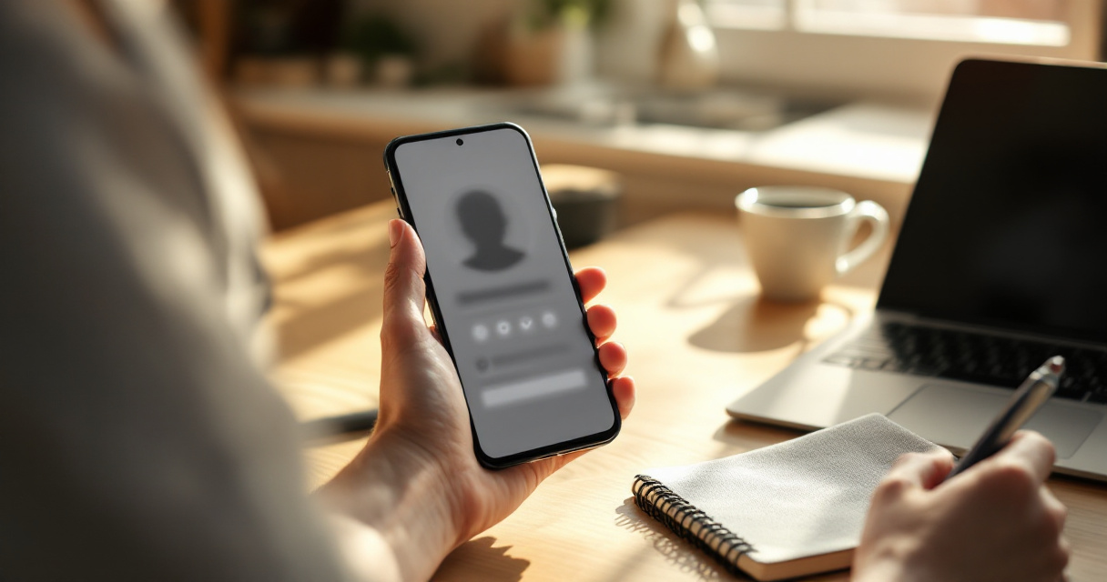 Person verifying a dating profile on a phone before meeting safely