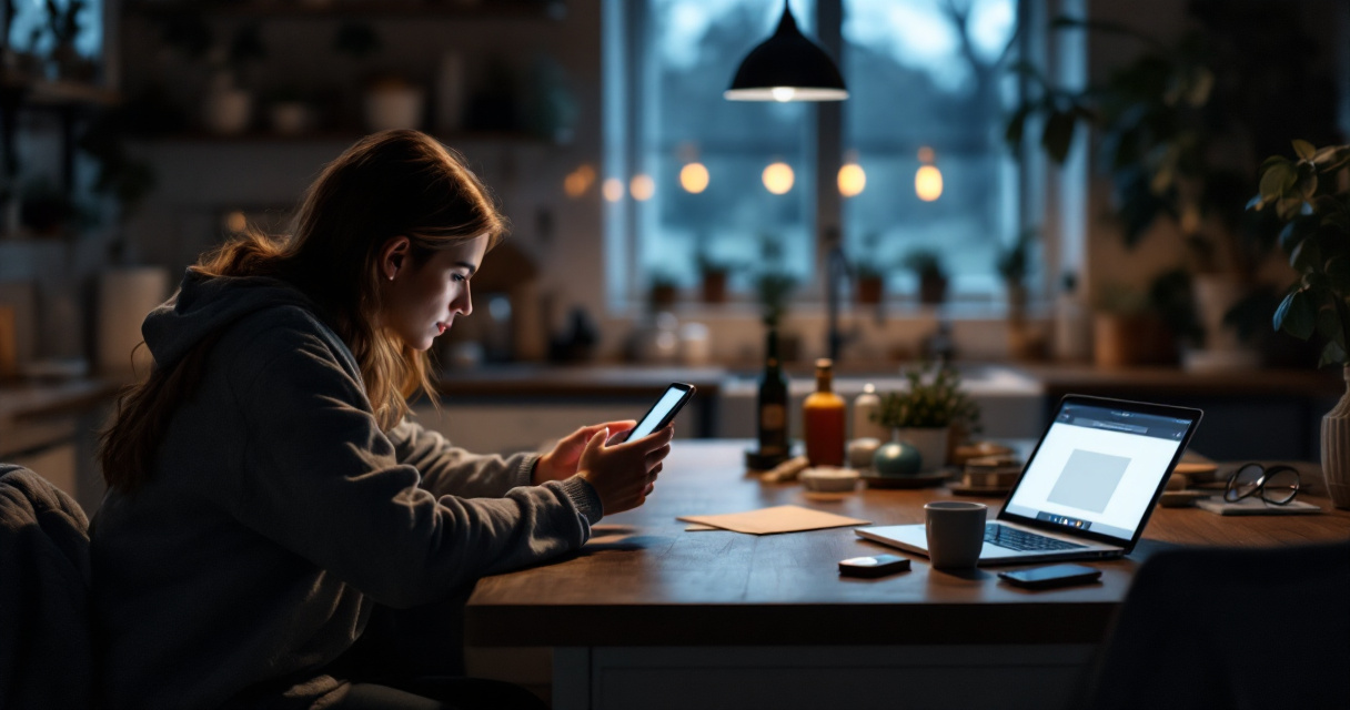 Person carefully reviewing a dating app’s safety and verification details at home