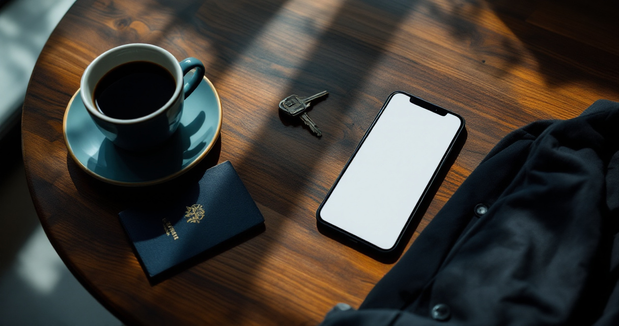 Smartphone with verification cues beside personal items on a café table