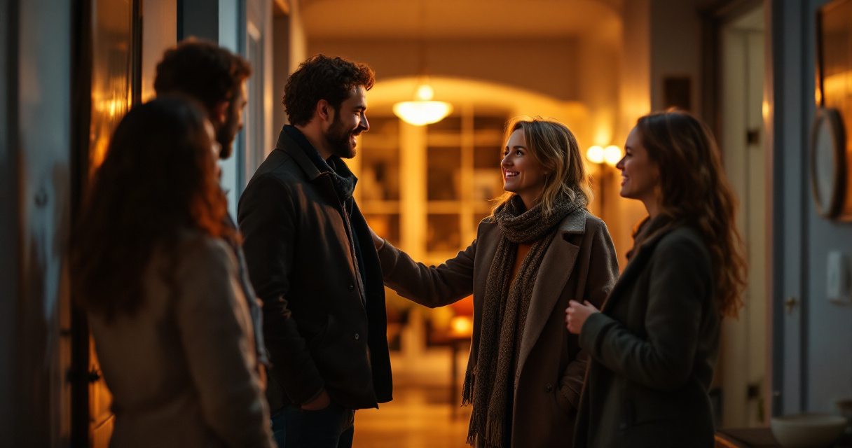 Friend warmly introducing someone to others in a real-life social setting
