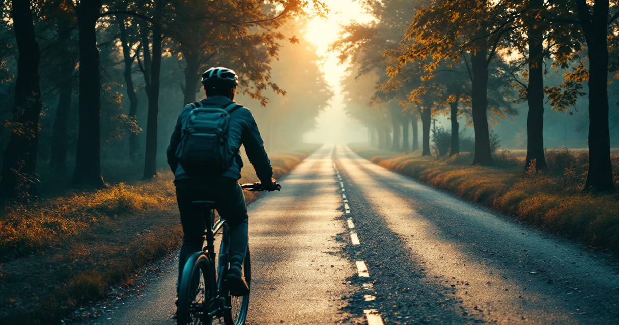 Beginner hybrid bike facing paved city path and gravel trail at a fork