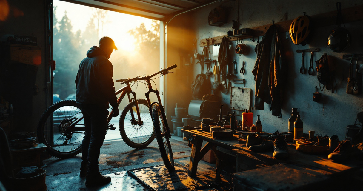 Beginner rider comparing bike fit and essential gear in a workshop