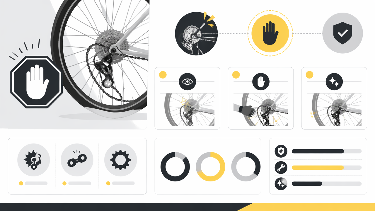 Infographic summarizing key insights about Chain Fell Behind Cassette Into Spokes? Stop First