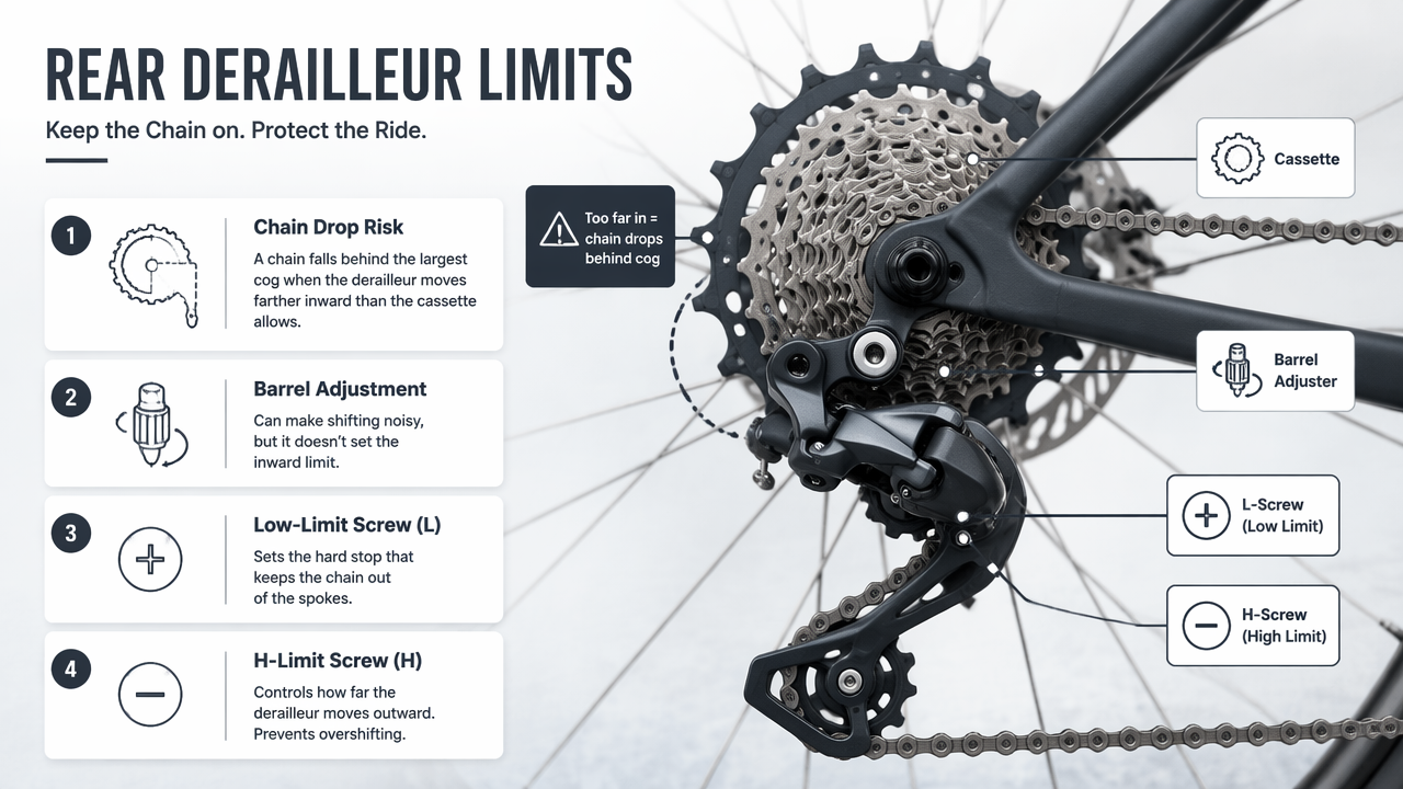 Illustration for Why can a chain fall behind the largest cog into the spokes?