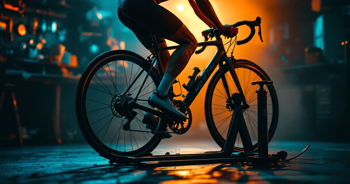 Rider adjusting saddle height and fore-aft position on a road bike indoors