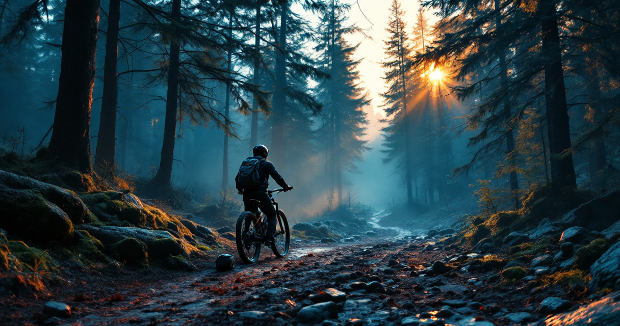 Mountain biker comparing hardtail and full suspension bikes at two very different trail types