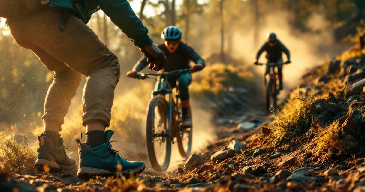Trailhead scene showing how skill, comfort, and confidence suit different mountain bike riders