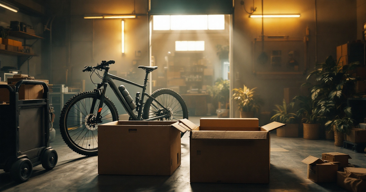Standard cardboard bike box compared with specialty hard travel case for shipping