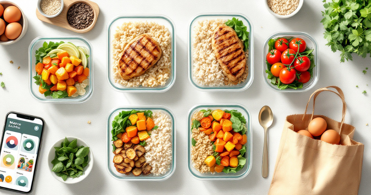 Macro meal planning app organizing recipes, portions, and groceries for weight loss