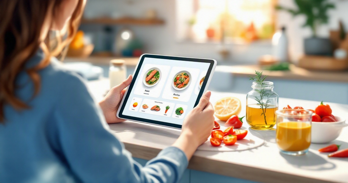 AI-personalized Mediterranean meal planning on tablet with ingredients and macro sliders