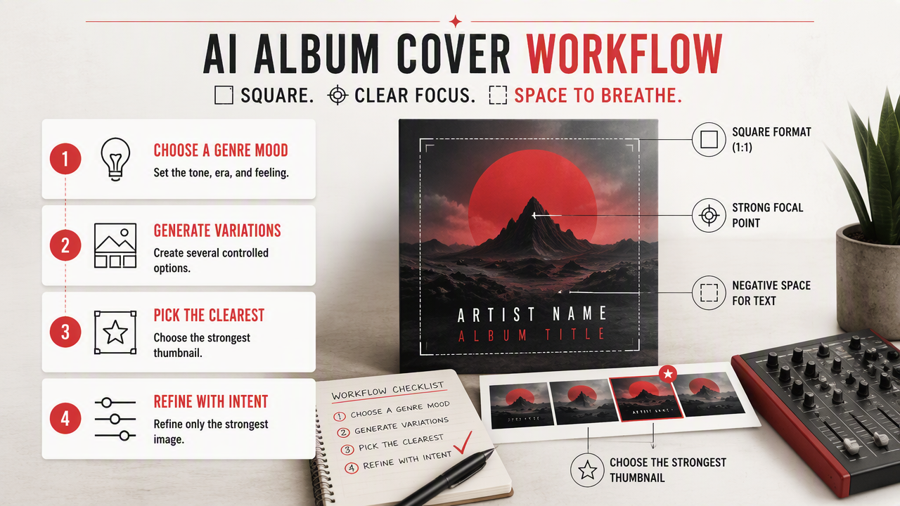 Illustration for How do you design a release-ready AI album cover photo?