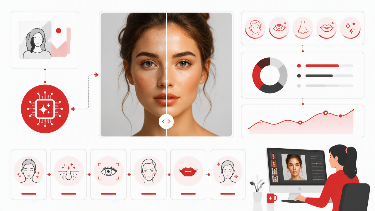 Infographic summarizing key insights about AI Face Retouching Software: How to Edit Portraits Naturally in 2026