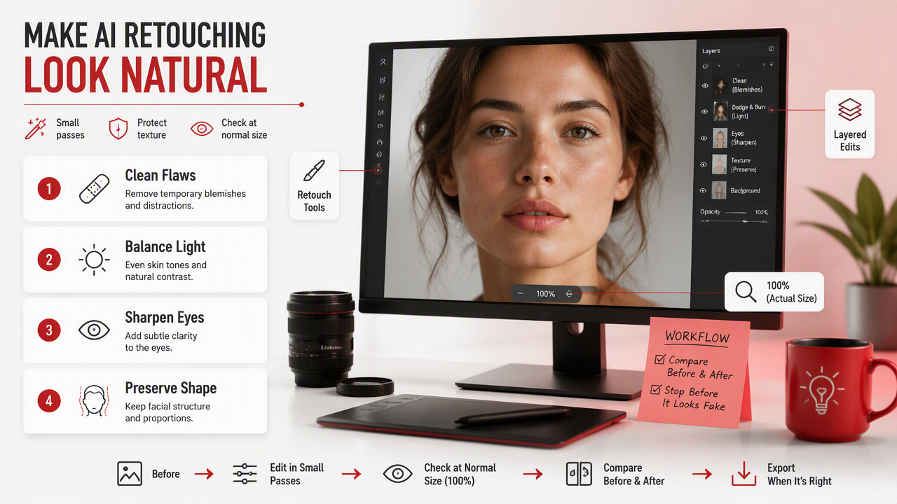 Illustration for How do you make AI retouching look natural?
