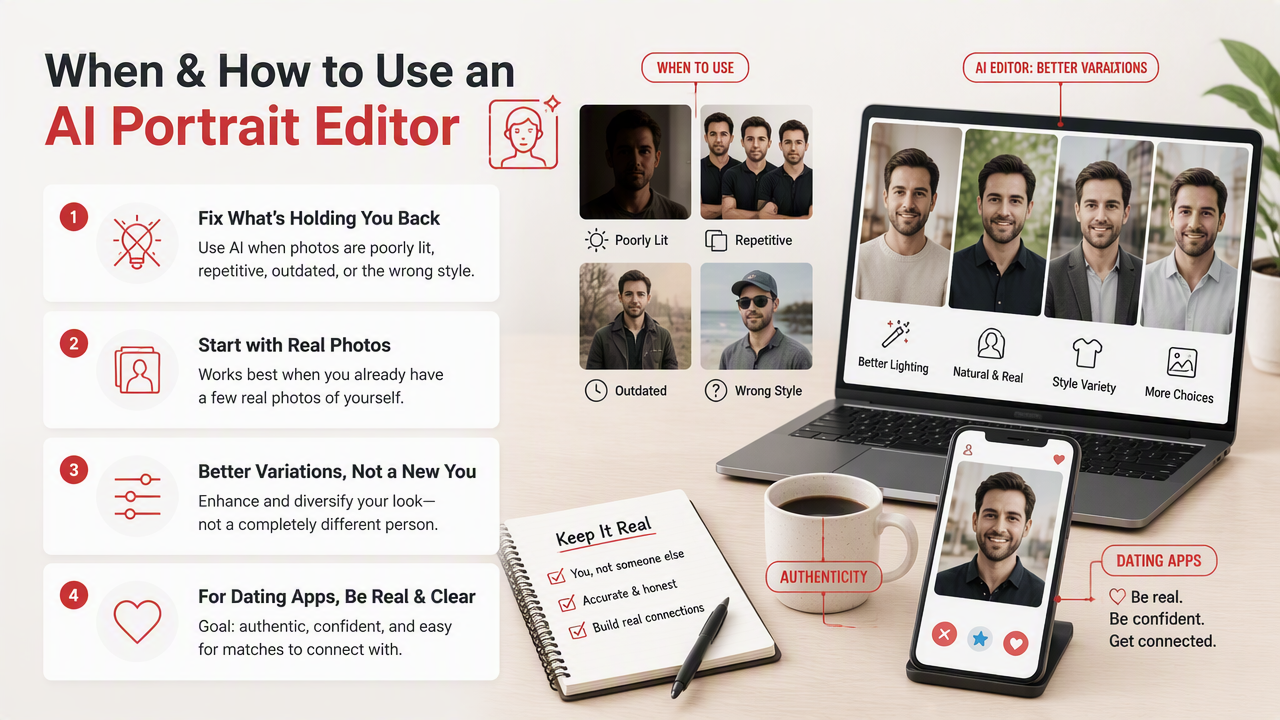 Illustration for When should you use one for dating, social, or professional photos?