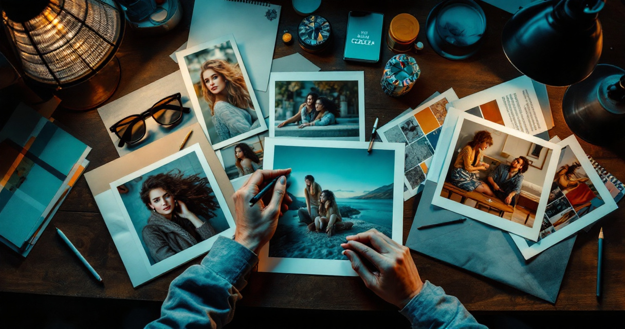 Hands checking AI Instagram photos for realistic details, lighting, and natural props