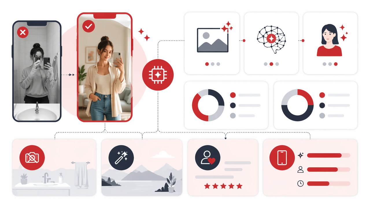 Infographic summarizing key insights about AI Mirror Selfie Generator: Better Lifestyle Photos Without the Awkward Bathroom Shot