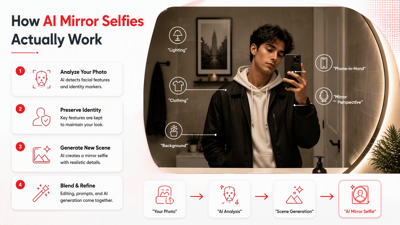 Illustration for How do AI mirror selfies work?