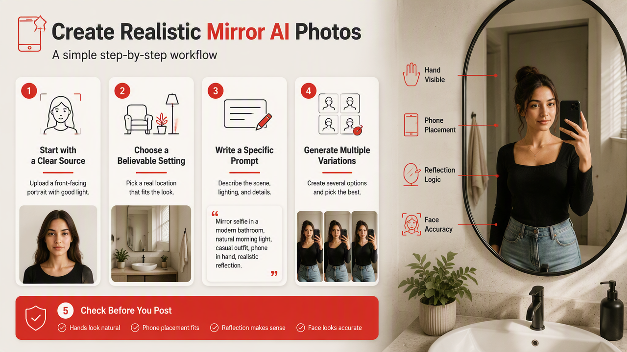 Illustration for How do you create a realistic mirror selfie with AI?