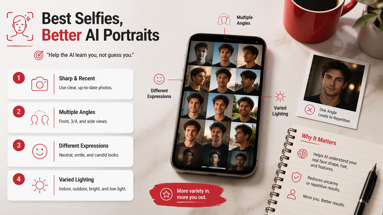 Illustration for What selfies should you upload for realistic results?