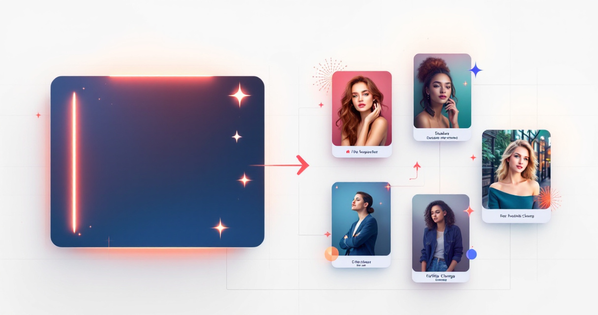 Side-by-side infographic showing AI photo generators creating new portraits and AI photo editors enhancing existing photos.