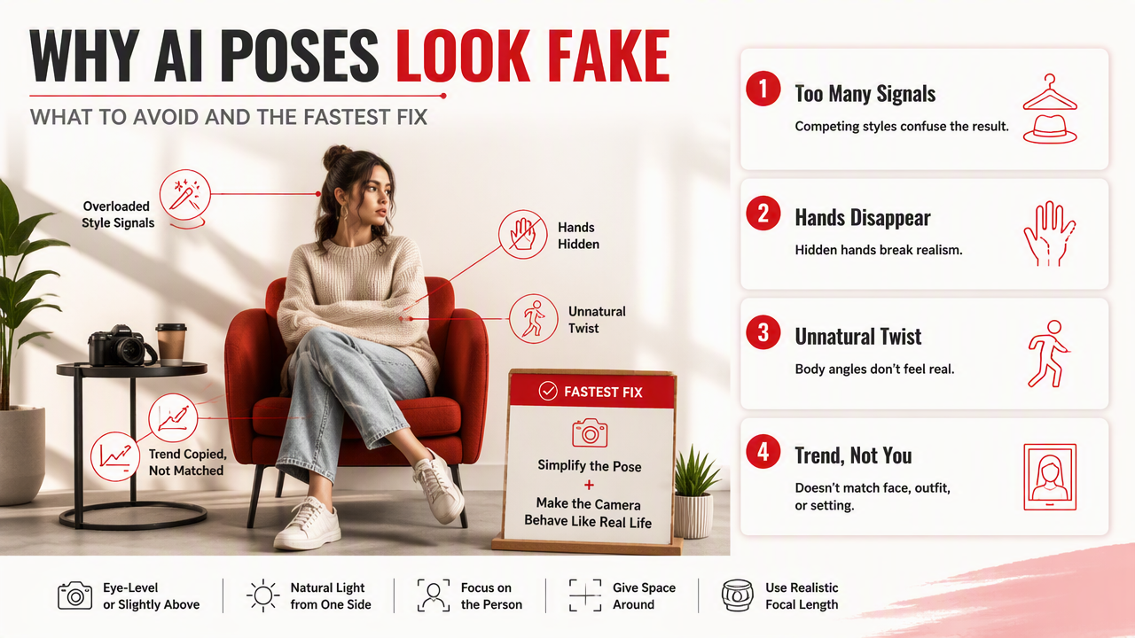 Illustration for What mistakes make AI poses look fake?