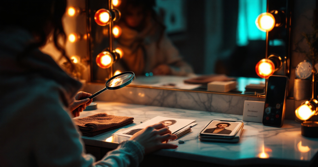 Hands checking whether an AI headshot matches a real reference photo