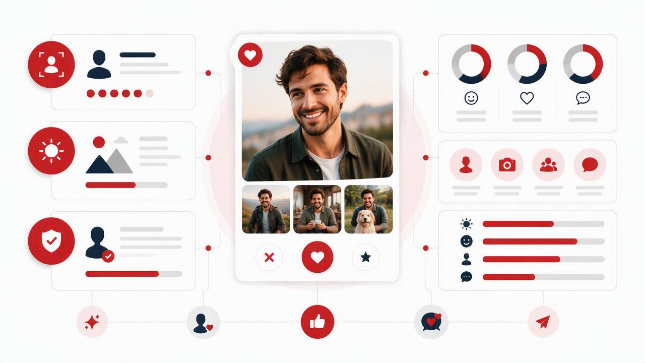 Infographic summarizing key insights about AI Photos for Facebook Dating: How to Look Real, Warm, and Worth Messaging