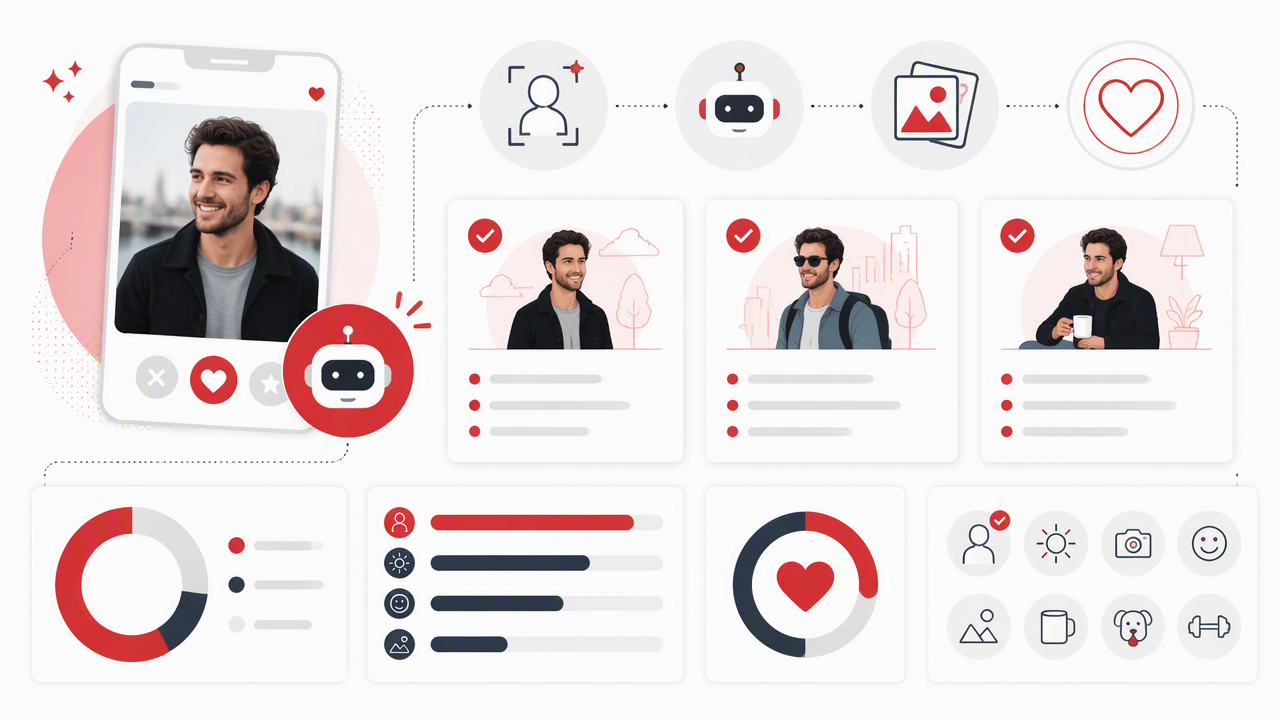 Infographic summarizing key insights about AI Photos for OkCupid: How to Look Real, Attractive, and Not Like a Dating App NPC