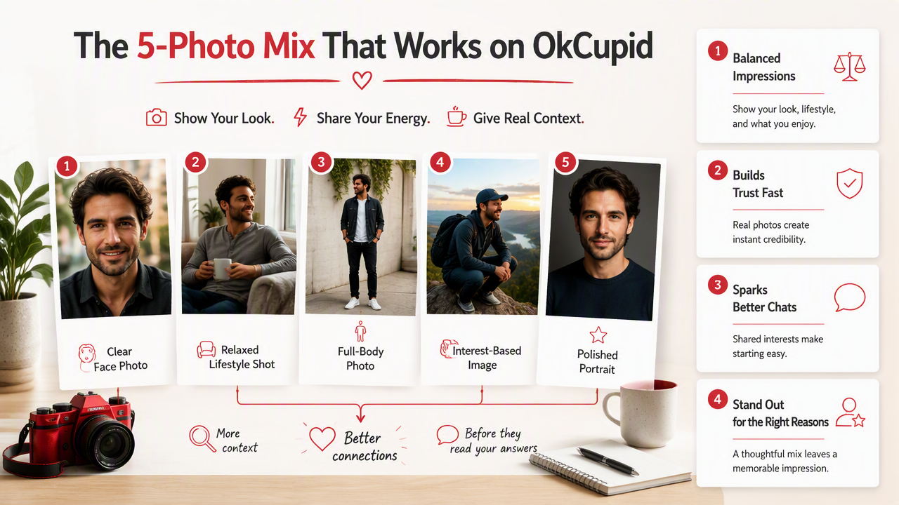 Illustration for How should your OkCupid photo mix look in 2026?