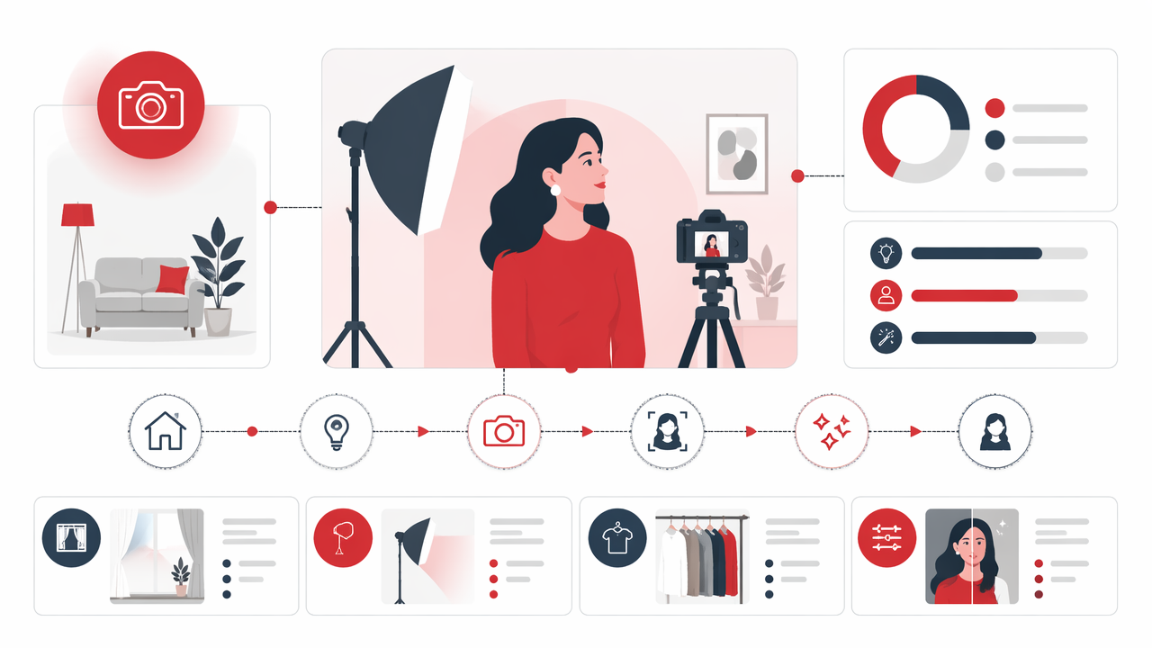 Infographic summarizing key insights about AI Studio Photoshoot at Home: A 2026 Guide to Better Portraits