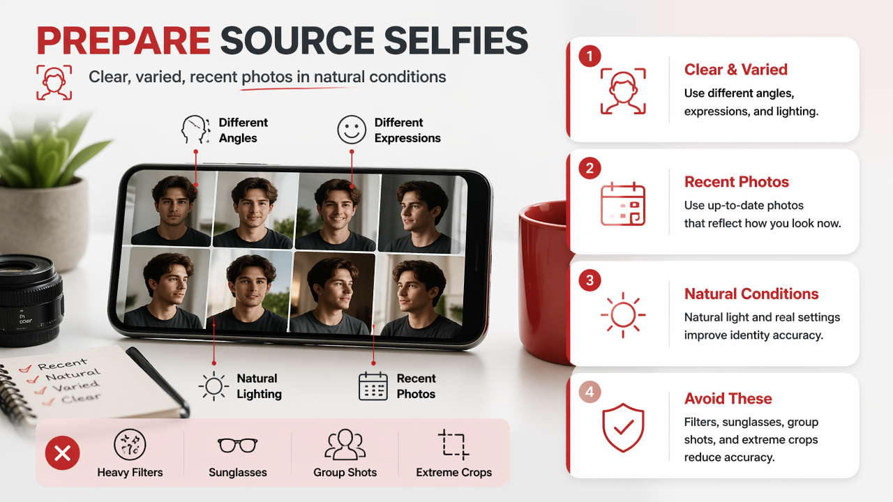 Illustration for How do you prepare source selfies for AI portraits?