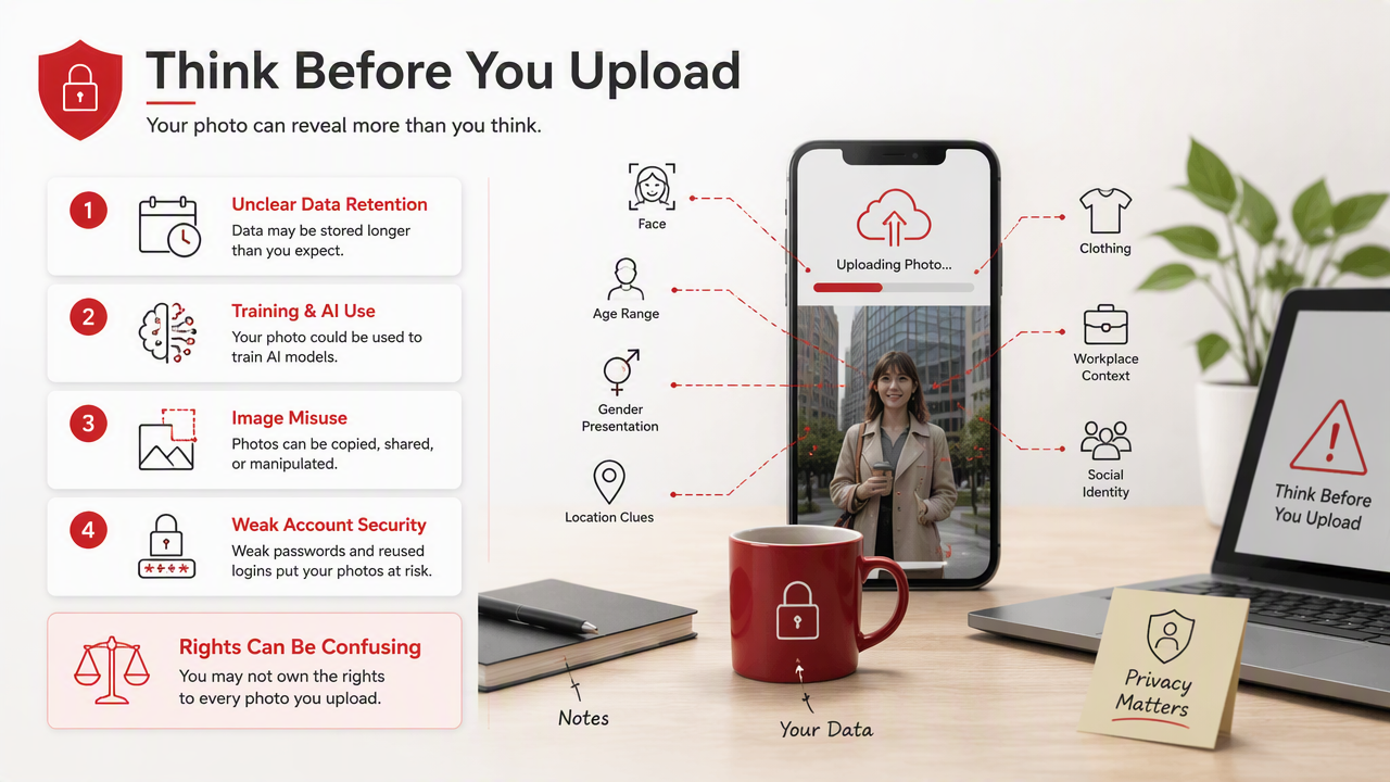 Illustration for What privacy risks matter most before uploading selfies?
