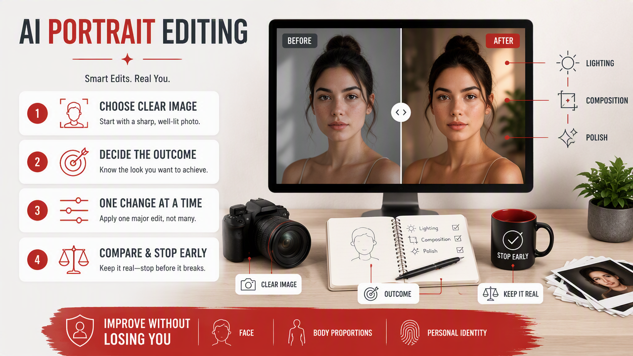 Illustration for How should you edit portrait photos with AI?