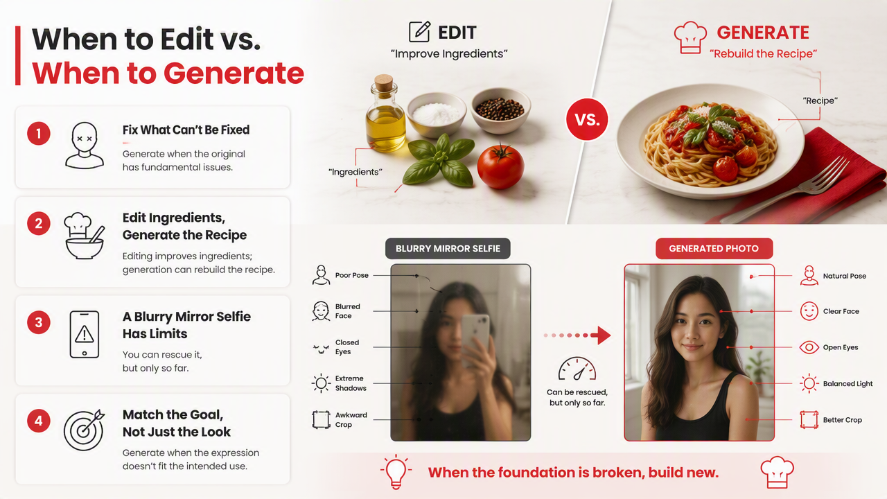 Illustration for When is generating a new photo better than editing?