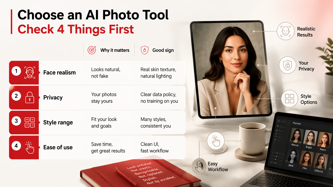 Illustration for How should you choose a realistic and safe AI photo tool?