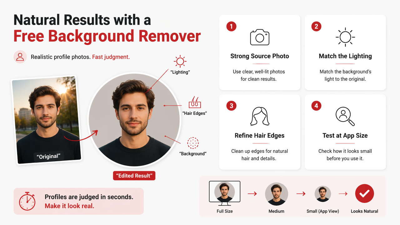 Illustration for How do you use a background photo remover free for profile photos without making it look fake?
