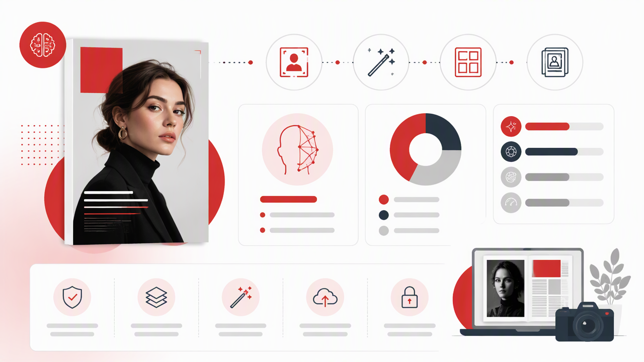 Infographic summarizing key insights about Best AI Magazine Cover Photo Generators for Polished Editorial Portraits